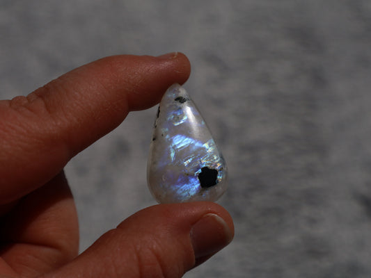 Rainbow Moonstone With Tourmaline Cabochon