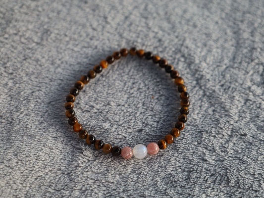 Rainbow Moonstone, Rhodochrosite & Tigers Eye Bracelet