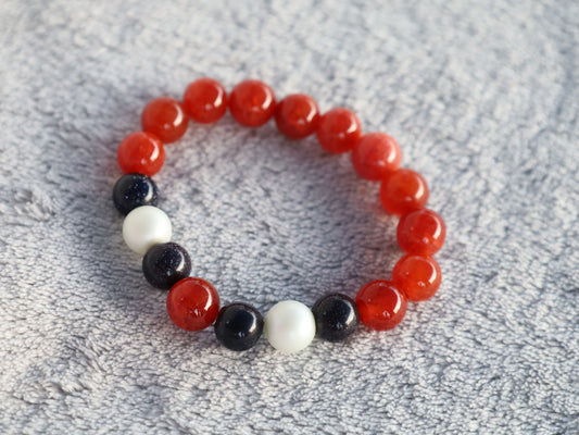 Fire Agate and Blue Sandstone Bracelet